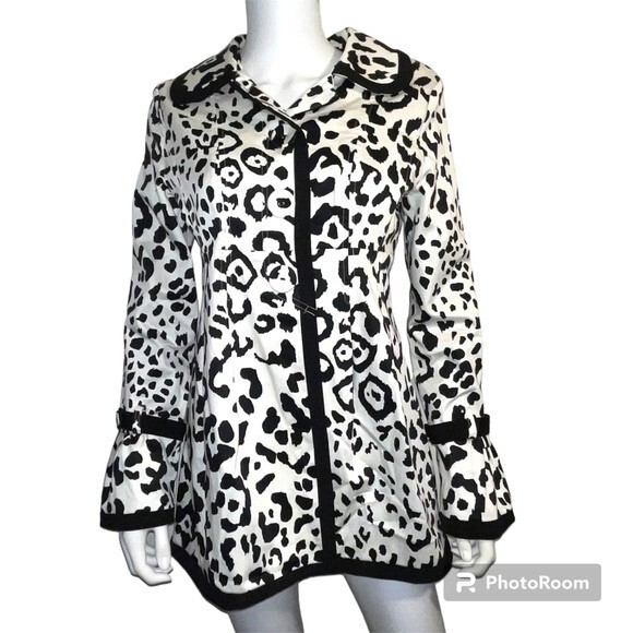 Sele Black and White Animal Print Midi Jacket Coat Size M - Picture 1 of 8